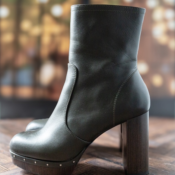 ALL SAINTS Thea Leather Zip Platform Ankle Boots, Green, Size US 7.5/8 (EU 38) - Picture 4 of 15